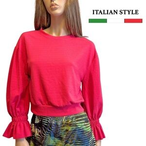 Italian Style Top Blouse Pullover Bubblegum Pink Long Flutter Sleeve NWOT